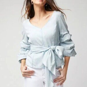 WHITE HOUSE BLACK MARKET Drama Ruffle Sleeve Denim Top - Size: 10